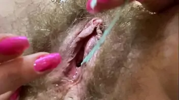 Hairy pussy and clit closeup