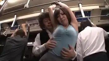 Japanese milf are touched in the bus