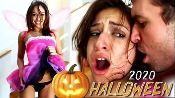 Halloween threesome with stepsister