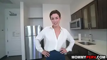 Short hair russian mature mom in kitchen